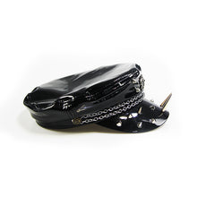 Load image into Gallery viewer, AS041 Military uniform punk spiked black bright leather hat with chains