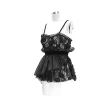 Load image into Gallery viewer, ECST003 Asymmetric embroidered organza hem velvet belt sexy women lace camisole