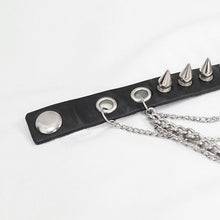 Load image into Gallery viewer, AS078 punk women adjusted size spiked leather bracelet with chains