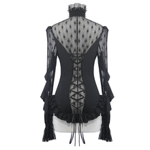 Load image into Gallery viewer, ESHT005 See through diamond pattern lace sexy ladies gothic chiffon blouse with beaded flower
