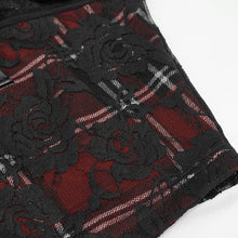 Load image into Gallery viewer, TT165 Scottish red plaid off shoulder sling short T-shirt