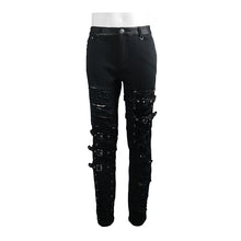 Load image into Gallery viewer, PT092 Asymmetric loops ragged black men punk rock broken holes bandage trousers