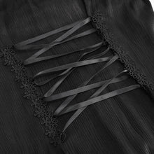 Load image into Gallery viewer, SHT08101 summer black fitted waist sexy women off the shoulder vertical striped lace Gothic blouse