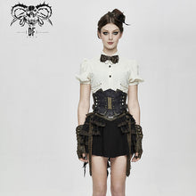 Load image into Gallery viewer, AS045 women brown slim Steampunk curly grain texture lace up leather corset