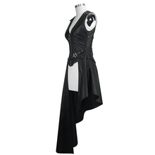 Load image into Gallery viewer, SKT089 zipper up asymmetric sleeveless women punk rock mid-length leather dress