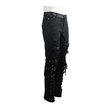 Load image into Gallery viewer, PT092 Asymmetric loops ragged black men punk rock broken holes bandage trousers