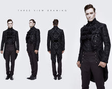 Load image into Gallery viewer, CT105 Gothic jacquard high-low men warm black dress coat with slit