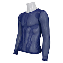 Load image into Gallery viewer, TT19805 Blue Diamond-shaped net basic style long sleeves men t-shirts