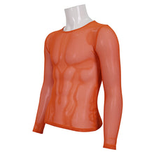 Load image into Gallery viewer, TT19802 Orange Diamond-shaped net basic style long sleeves men t-shirts