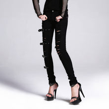 Load image into Gallery viewer, PT009 Devil fashion black broken holes punk women ripped jeans with loops