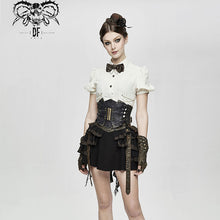 Load image into Gallery viewer, AS045 women brown slim Steampunk curly grain texture lace up leather corset