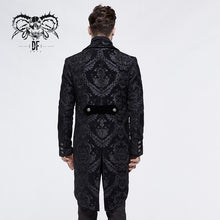 Load image into Gallery viewer, CT105 Gothic jacquard high-low men warm black dress coat with slit