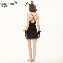 Load image into Gallery viewer, ESX001 sexy lingerie black velvet pattern translucent suspender nightdress