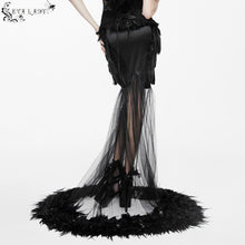 Load image into Gallery viewer, ESKT009 feather floor length gown sexy ladies elastic satin half fishtail skirt with flower