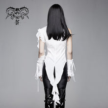 Load image into Gallery viewer, SHT04002 Summer Gothic white women ruffled lace sleeves swallowtail high collar blouse