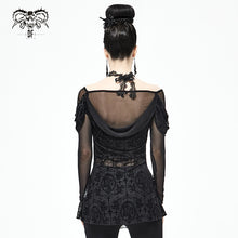 Load image into Gallery viewer, TT169 Gothic Off The Shoulder Back Swing Collar Printed Mesh T-shirt