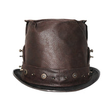 Load image into Gallery viewer, AS060 Steampunk metallic brown unisex spiked leather top hat