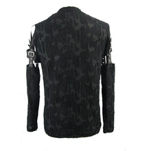 Load image into Gallery viewer, TT097 daily punk leather spliced irregular detachable sleeve lace up men T-shirt