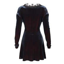 Load image into Gallery viewer, SKT141 daily life Black and red deep V neck sexy girls velvet loose lace belted dress