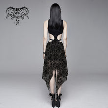 Load image into Gallery viewer, SKT09001 semilucent black Queen cross flocking printed sleeveless sexy women mesh dress