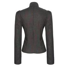 Load image into Gallery viewer, SHT053 Black and coffee Steampunk striped low collar bare breast sexy women blouse