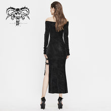 Load image into Gallery viewer, SKT112 club punk side high fork sexy ladies slim fit long dress with chocker