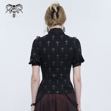 Load image into Gallery viewer, TT22201 Black Cross pattern Printed Short Sleeve T-Shirt