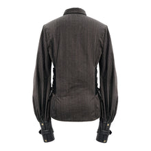 Load image into Gallery viewer, SHT046 Western fashion Autumn Steampunk brown striped shirts with fake belt