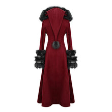 Load image into Gallery viewer, CT12602 daily life winter sexy women red gothic party woolen hooded long coat with fur