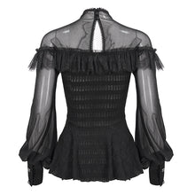 Load image into Gallery viewer, ETT025 mesh horizontal neck sheer lace lantern sleeve gothic women top with red diamond