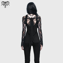 Load image into Gallery viewer, TT051 Gothic v neck mesh long sleeves sexy women rose lace bottoming t-shirt