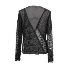 Load image into Gallery viewer, TT125 decadent unedged classic style spliced mesh round collar long sleeve torn men shirts