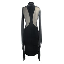 Load image into Gallery viewer, ESKT020 Gothic Cross shape stand collar flared sleeves sexy ladies stretchy middle length velvet dress