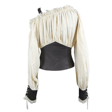 Load image into Gallery viewer, SHT035 Vintage asymmetrical creamy white steampunk sexy ladies halterneck slim blouse