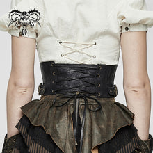 Load image into Gallery viewer, AS045 women brown slim Steampunk curly grain texture lace up leather corset
