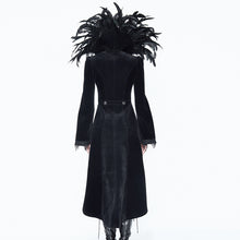 Load image into Gallery viewer, ECT004 Festival short front long back feather stand collar velveteen gothic women black long coat