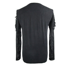 Load image into Gallery viewer, TT058 punk men tattered knitted diamond mesh T-shirt with ribbons