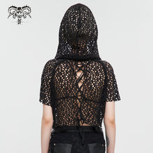Load image into Gallery viewer, TT189 Punk Wool Mesh Hooded Short Sleeve Women's T-Shirt
