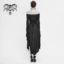 Load image into Gallery viewer, SKT116 Gothic sexy ladies everyday stretchy pleated laced up waist off shoulder slim dress