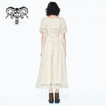 Load image into Gallery viewer, SKT077 creamy white steampunk Victoria vintage drawstring embroidered lace women long dress