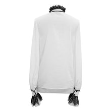 Load image into Gallery viewer, SHT04102 punk wedding Gothic embroidered long sleeve chiffon white men shirt with necktie
