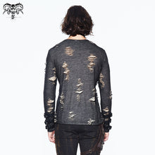 Load image into Gallery viewer, TT099 Autumn everyday wear men black and apricot broken holes punk long sleeves T-shirt