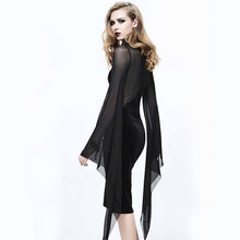 Load image into Gallery viewer, ESKT020 Gothic Cross shape stand collar flared sleeves sexy ladies stretchy middle length velvet dress