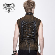 Load image into Gallery viewer, WT038 brown steampunk high collar lace up back zipper up men waistcoat with pockets
