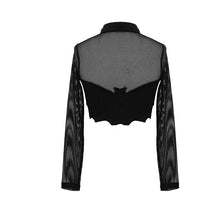 Load image into Gallery viewer, TT122 everyday summer bat collar hollow out mesh long sleeves women midriff-baring tops