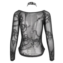 Load image into Gallery viewer, TT236 Punk chain flocked print off-the-shoulder T-shirt