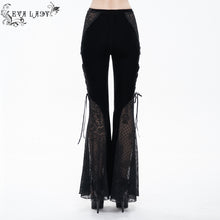 Load image into Gallery viewer, EPT009 stage see-through side laced up velvet flared black women gothic trousers