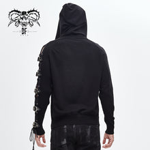 Load image into Gallery viewer, SR008 darkness asymmetrical sleeves designer men punk hooded sweater with loops