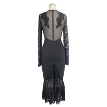 Load image into Gallery viewer, SKT031 full dress sheer lace long sleeves elegant women medium length fishtail dress