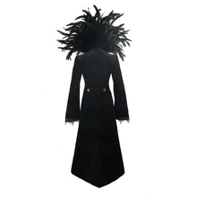 Load image into Gallery viewer, ECT004 Festival short front long back feather stand collar velveteen gothic women black long coat